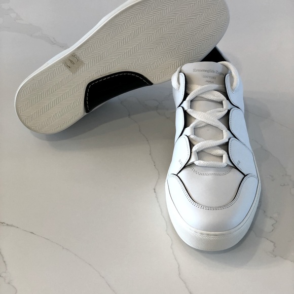 New $1150 Ermenegildo Zegna Couture's Tiziano white leather sneakers size 12 - Picture 10 of 14